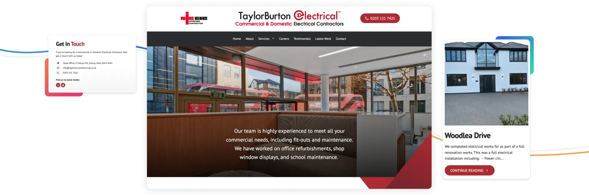 Screenshots showing sections of TaylorBurton website