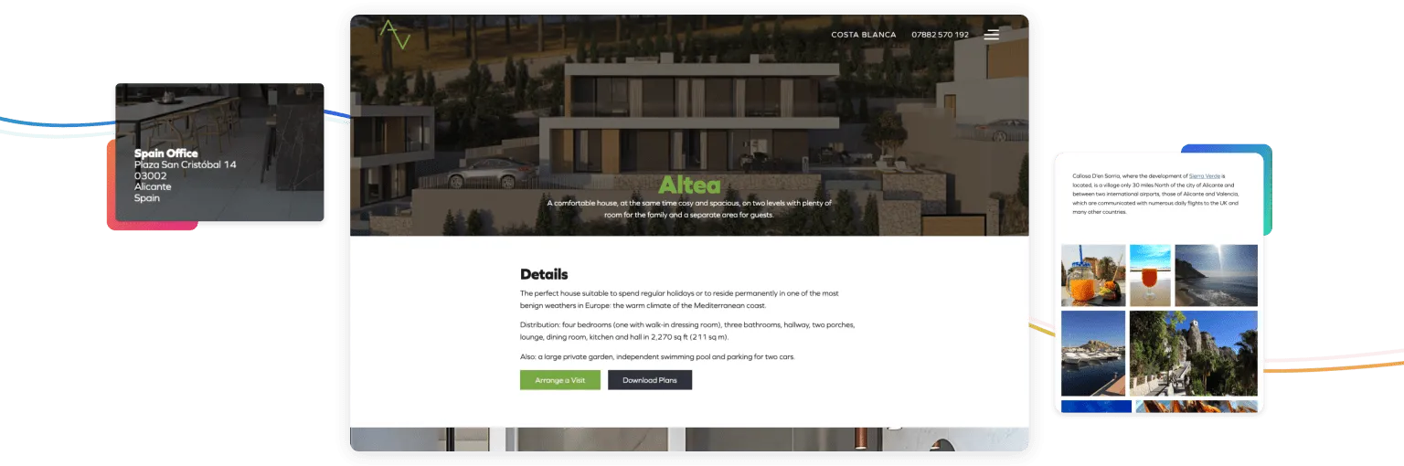 Screenshots showing sections of Sierra Verde website