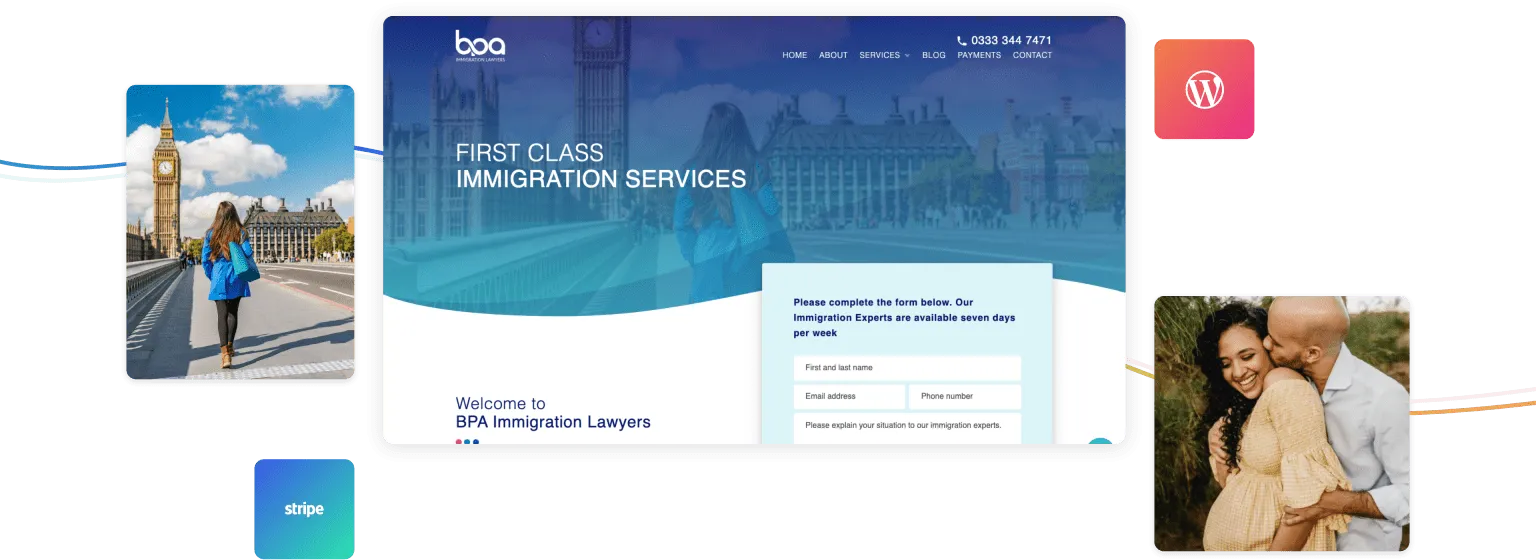 Screenshot showing BPA Immigration Lawyers homepage
